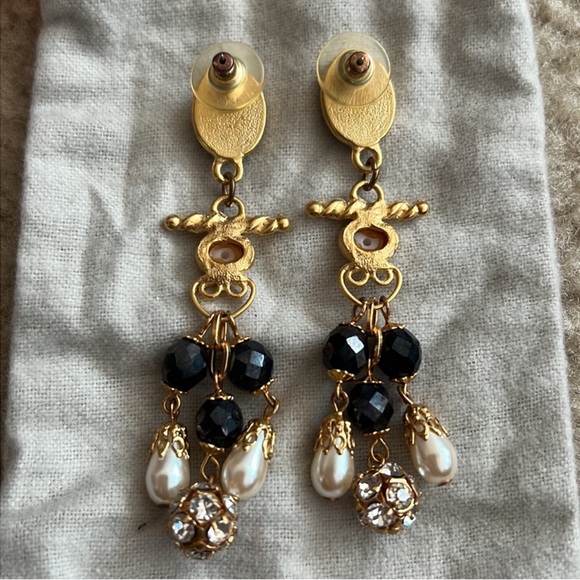 Vintage chandelier style crystal and pearl drop earrings - Picture 2 of 4